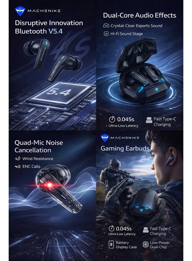 Machenike TH60 Gaming TWS Earbuds – No Delay Ultra Low Latency Wireless Earphones, Bluetooth 5.4, Dual Sound Modes (Gaming & Music), Clear ENC Microphone, Immersive Stereo Sound, Long Battery Life with Charging Case, USB-C Fast Charging, Compatible with RedMagic, iPhone, iPad, Android, Samsung & Laptops - Image 5